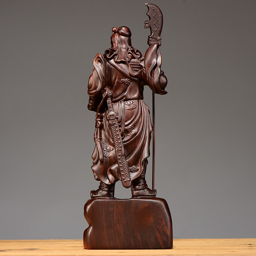 黑檀木雕关公佛像摆件实木雕刻大号武财神像家居客厅装饰开业送礼