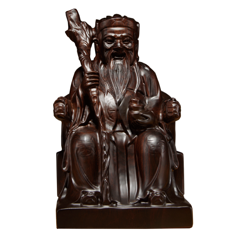 黑檀木雕土地公摆件实木福德正神土地爷店铺家居客厅公司供奉摆设