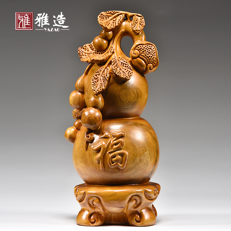 香樟木葫芦摆件实木雕刻福禄葫芦