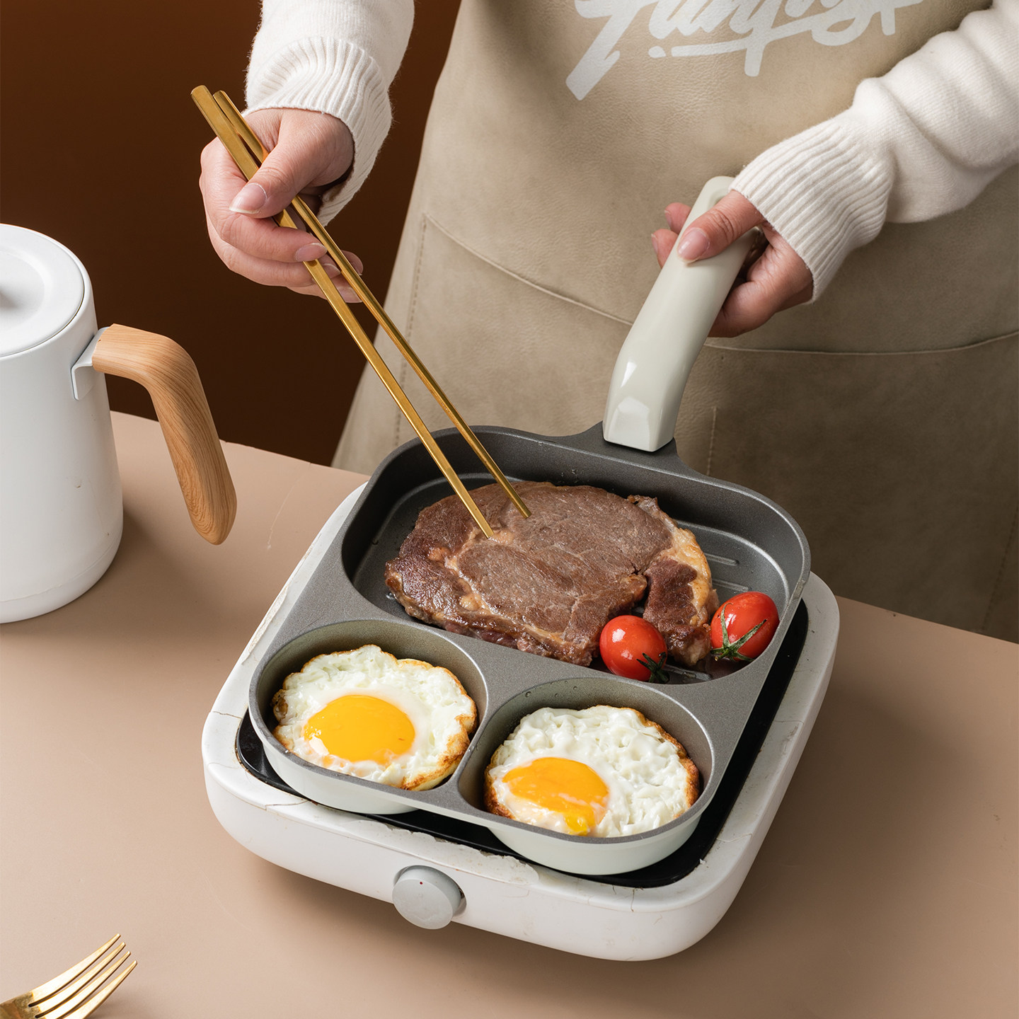 铝合金平底锅多功能煎蛋锅煎牛肉不粘锅煎鸡蛋神器燃气电磁炉通用