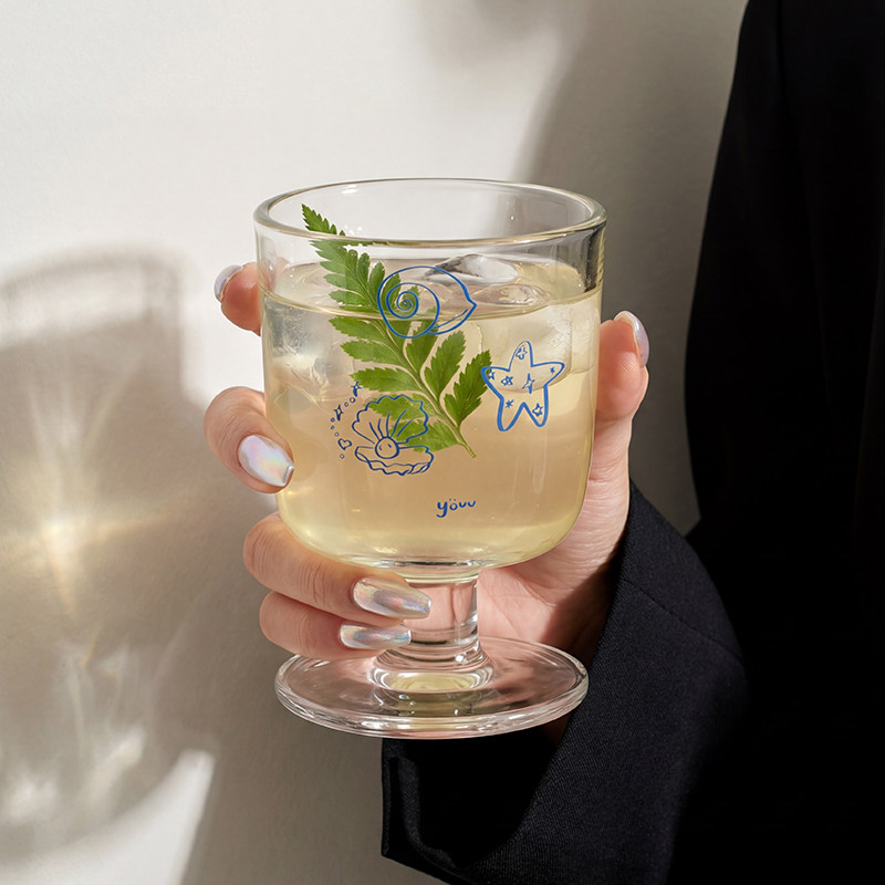 高脚玻璃杯高颜值酒杯高脚杯红酒杯水冷饮果汁杯喝水杯子家用创意