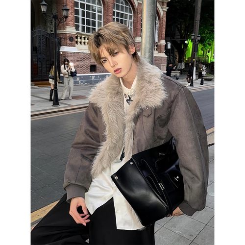 麂皮绒夹克棉服男款加绒加厚外套