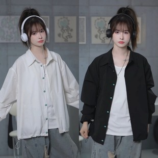 boxy短款 春季 版 男款 下摆抽绳绿松石衬衣高级感痞帅外套 型衬衫 美式