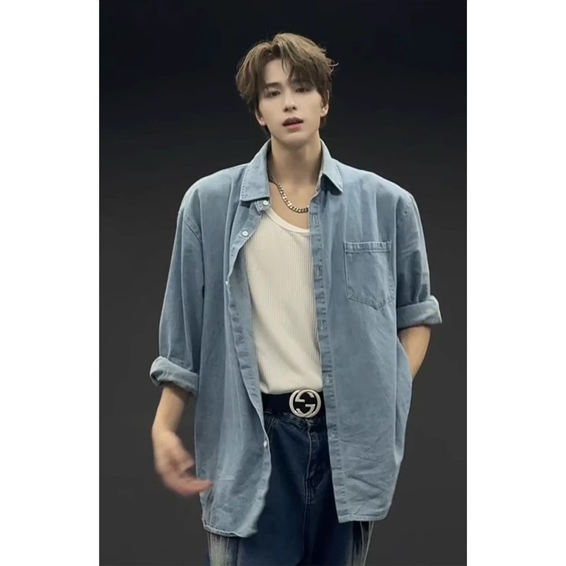水洗牛仔衬衫男款春长袖衬衣外套