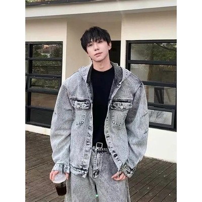 连帽牛仔外套男款春秋牛仔衣夹克