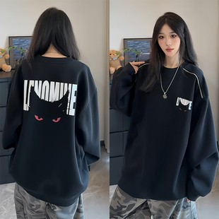 恶魔眼字母圆领卫衣男女款春秋新款潮牌高街美式重磅情侣打底上衣