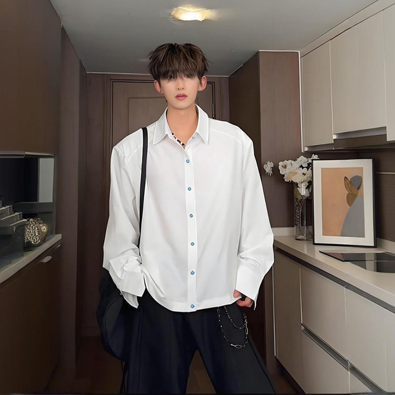 白色长袖衬衫男款春情侣衬衣外套