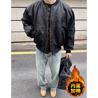 黑色飞行员夹克棉服男款夹棉外套