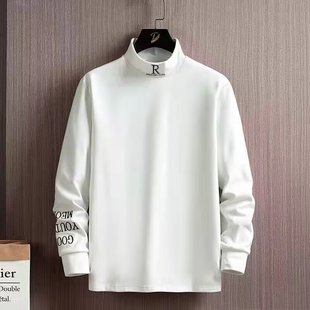 内搭 上衣高级感保暖男士 黑色高领打底男秋冬德绒t恤长袖 潮流修身