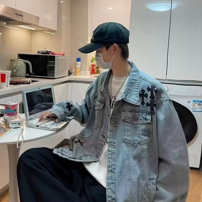 复古牛仔外套男士春秋美式高街潮