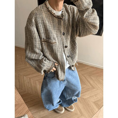 美式复古编织小香风外套男款春秋