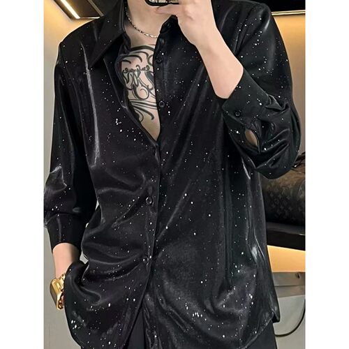 小金点衬衫满天星亮片长袖衬衣男