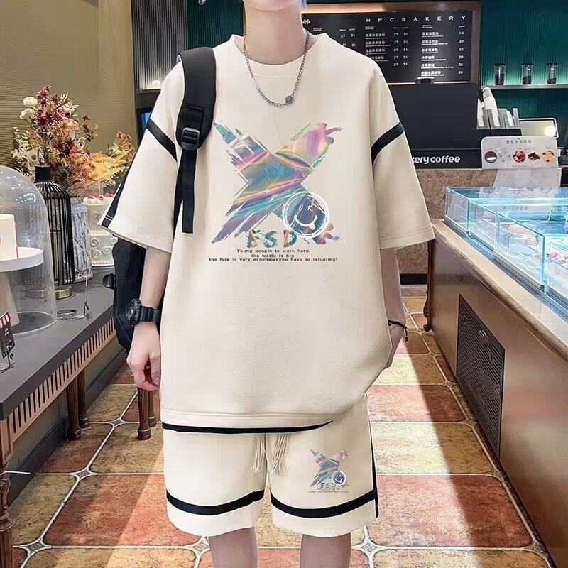 华夫格t恤男士夏季潮牌短袖短裤休闲运动衣服2024新款青少年套装,男装,休闲运动套装,淘宝优惠券,粉丝福利购,淘宝优惠卷