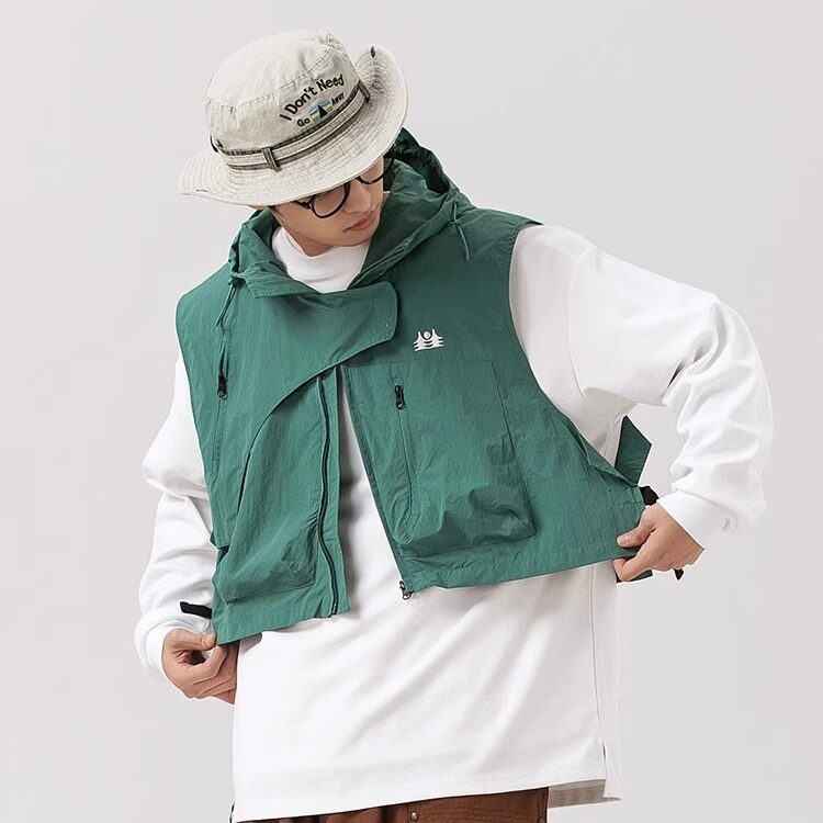 日系户外休闲连帽工装马甲男半身短款无袖坎肩多袋机能春秋季外套,男装,常规马甲,淘宝优惠券,粉丝福利购,淘宝优惠卷