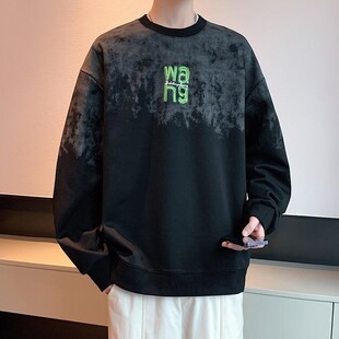 渐变色无帽卫衣男士圆领春秋季青少年学生潮牌长袖T恤男款上衣服