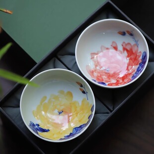 釉下彩芙蓉茶杯 大鱼美器 纯手工主人杯景德镇陶瓷手绘茶杯节日礼
