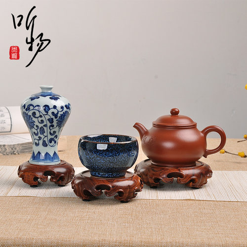 听物新中式盆景茶壶佛像加高木托