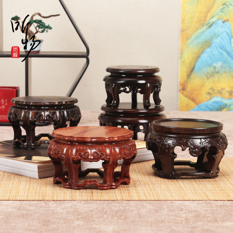 实木镂空茶壶盆景香炉展示底座