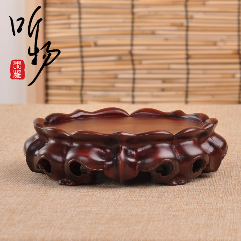 实木非洲酸枝新中式仿古如意纹茶壶香炉摆件底座盆景铜器展示木托