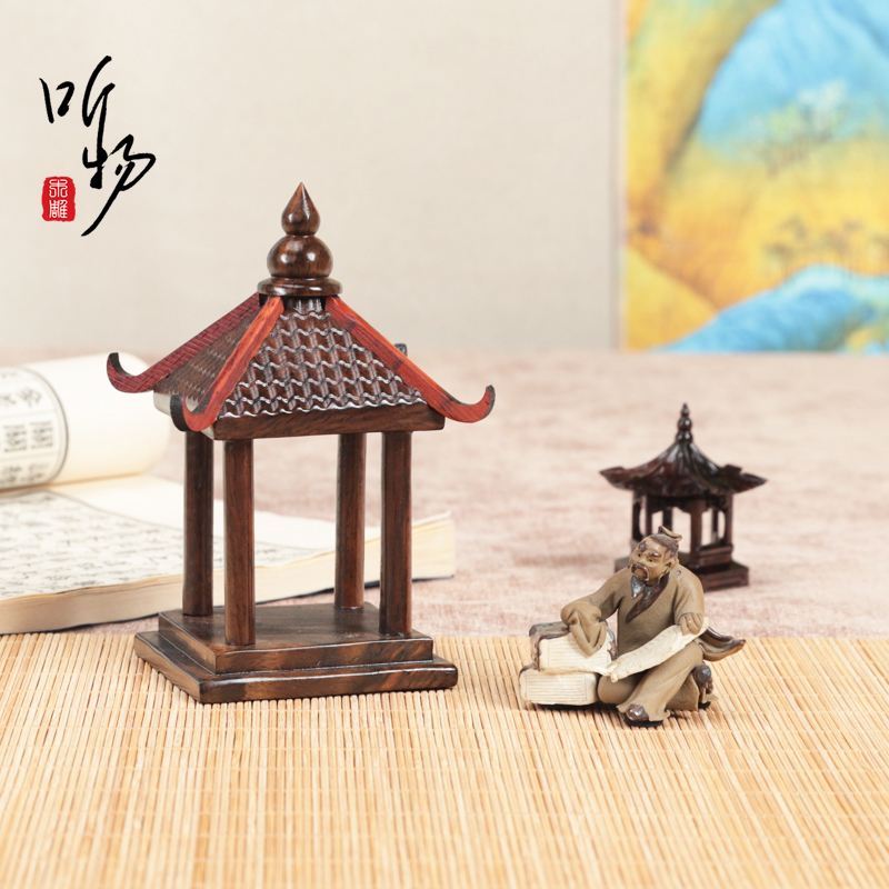 实木微型亭子奇石底座摆件