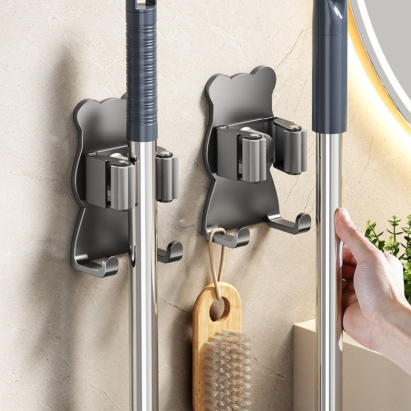 拖把壁挂夹挂钩卫生间免打孔拖布夹不锈钢强力粘胶固定卡扣扫把夹