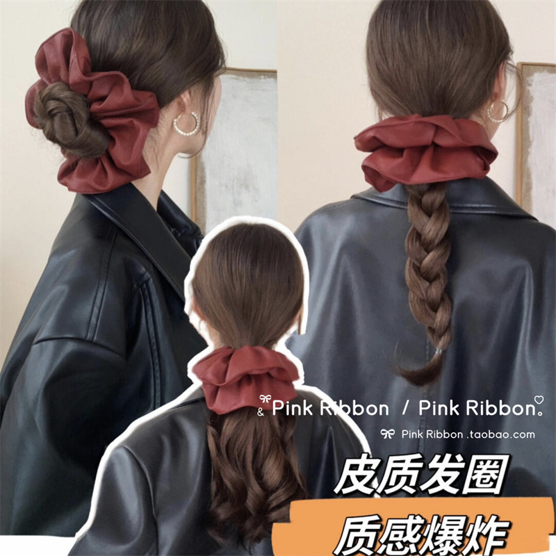 韩国东大门皮革超大发圈ins网红PU皮大肠圈欧美风发饰头饰发绳女