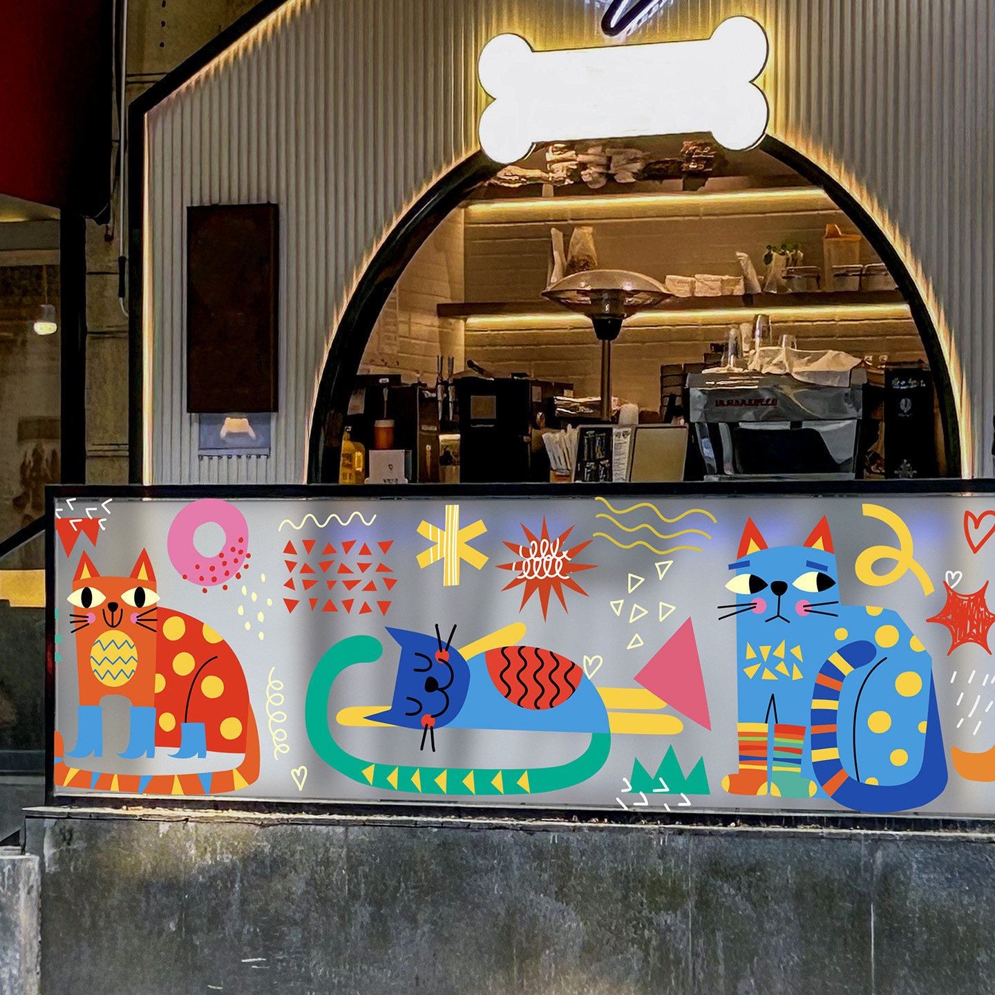 宠物店创意时尚猫咪玻璃隔断防撞UV静电贴画磨砂防透双面可爱萌宠