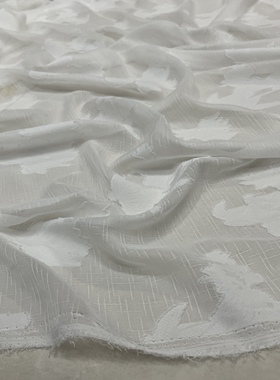 纯白色剪花暗提花竹节雪纺布料 薄款精致透明设计师汉服裙diy面料