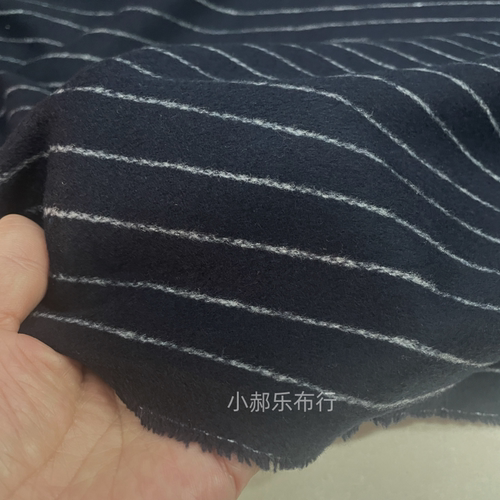 藏青色条纹法兰呢短顺羊毛呢布料西服套装半裙裤子设计师定制面料