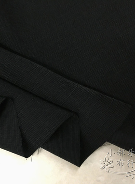 黑色薄款竹节化纤麻面料无弹力顺滑夏季连衣裙衬衫裤子百搭布料