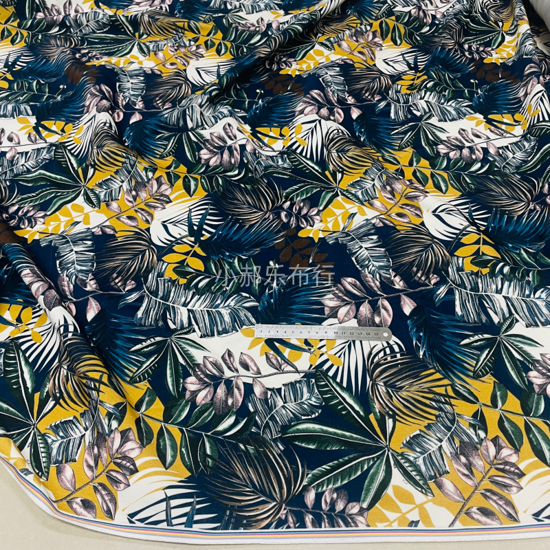 纯棉叶子花平绒布料 夹克西服套装半身裙抱枕沙发套 手工服装面料