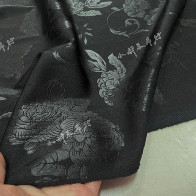 黑色玫瑰浮雕提花布料 新中式国风旗袍连衣裙汉服设计师服装面料