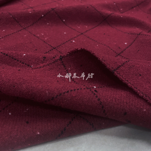 红格子黑白点羊毛薄呢布料 大衣套装半身裙手工DIY设计师服装面料