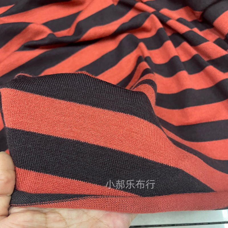 黑橘黄横条纹弹力针织羊毛布料 打底衫裙子手工DIY设计师服装面料