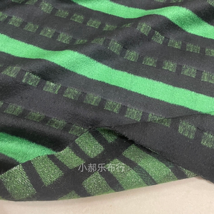 黑绿色横条纹顺毛布料大衣西装套装半身裙马甲手工设计师服装面料