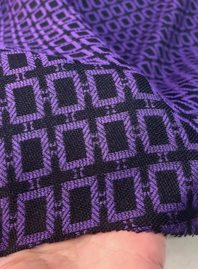 深紫色麻将方格提花布料经典复古沙发桌椅套面料精致工艺质感舒适