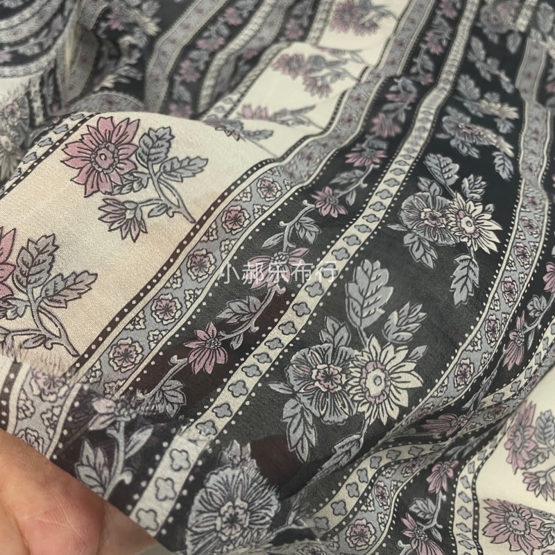 复古民族风真丝棉印花竖条布料衬衫围巾连衣裙半裙设计师服装面料