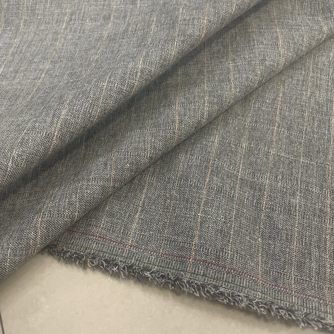 灰色条子格纹棉麻布料文艺素雅春夏外套裙裤子服装设计师百搭面料