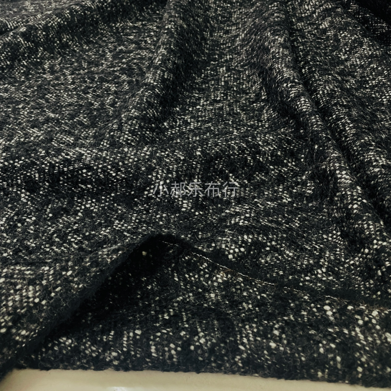 日本进口黑灰钢花圈圈羊驼毛呢布料大衣套装阔腿裤设计师热卖面料