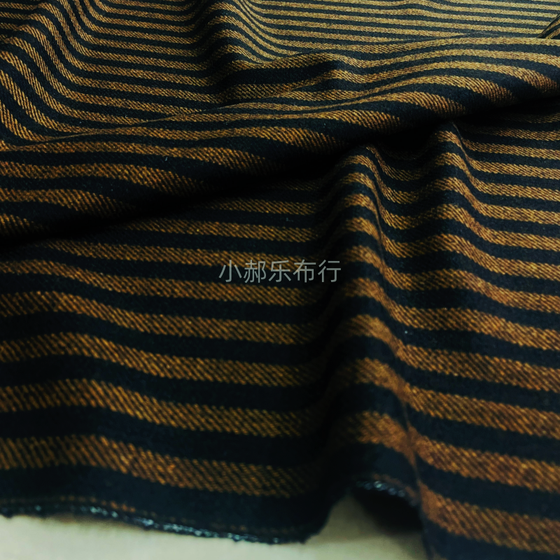 日本进口黑咖竖条法兰绒布料斜纹羊毛面料设计师西服裙直筒阔腿裤