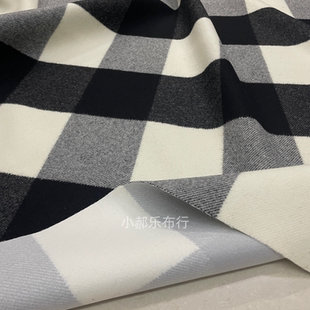 黑白灰大格子羊毛呢布料大衣西服套装半身裙裤设计师定制服装面料