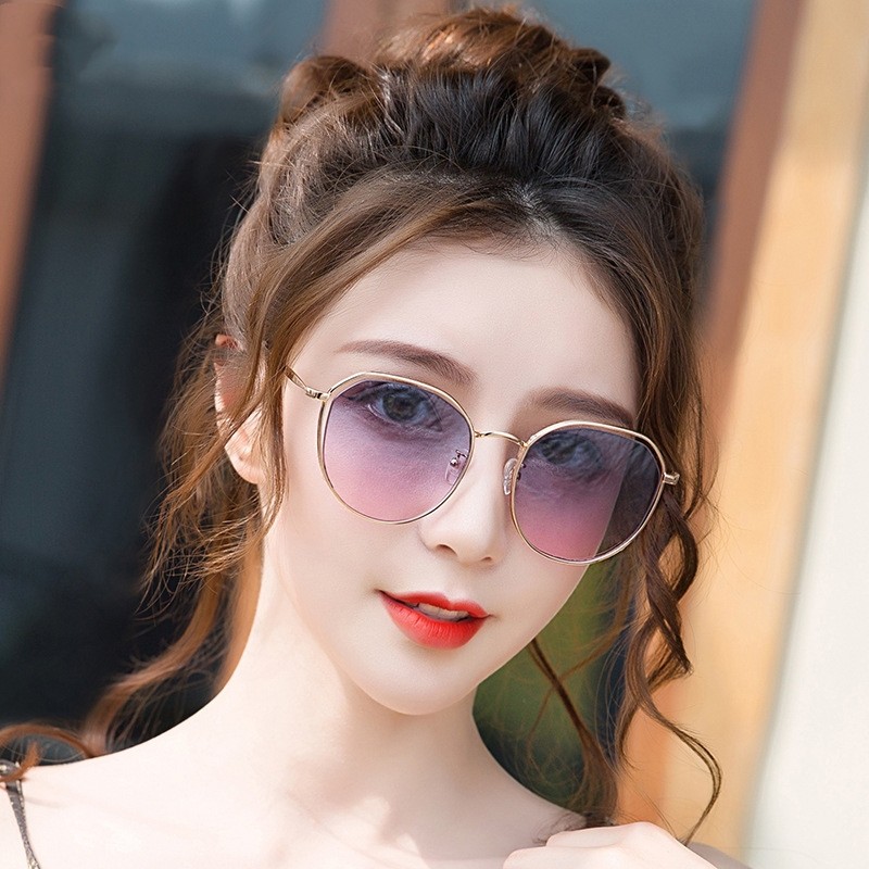 2021 new sunglasses glasses womens personality gradient nylon lenses sunglasses Fashion elegant net red round face glasses