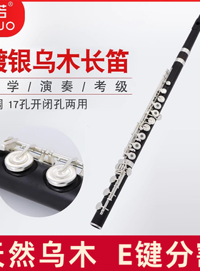 未诺 乌木长笛专业乐器考级演奏C调17孔开孔B尾镀银乌木管体