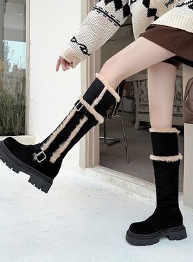 冬款厚绒保暖鞋松糕时尚雪地靴毛靴棉靴棕色靴子绒面高筒靴女JQQ