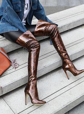 靴女蓝色黄色绿色银色钢管舞靴高跟尖头女鞋大码靴子小码女靴 lqw