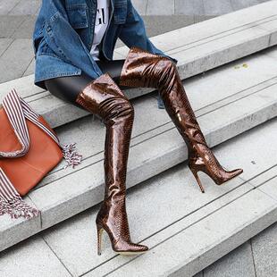 靴女蓝色黄色绿色银色钢管舞靴高跟尖头女鞋大码靴子小码女靴 lqw