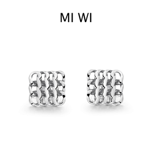MIWI迷为TANK系列链条链式耳钉S925银泰银男女中性潮时尚方形耳饰