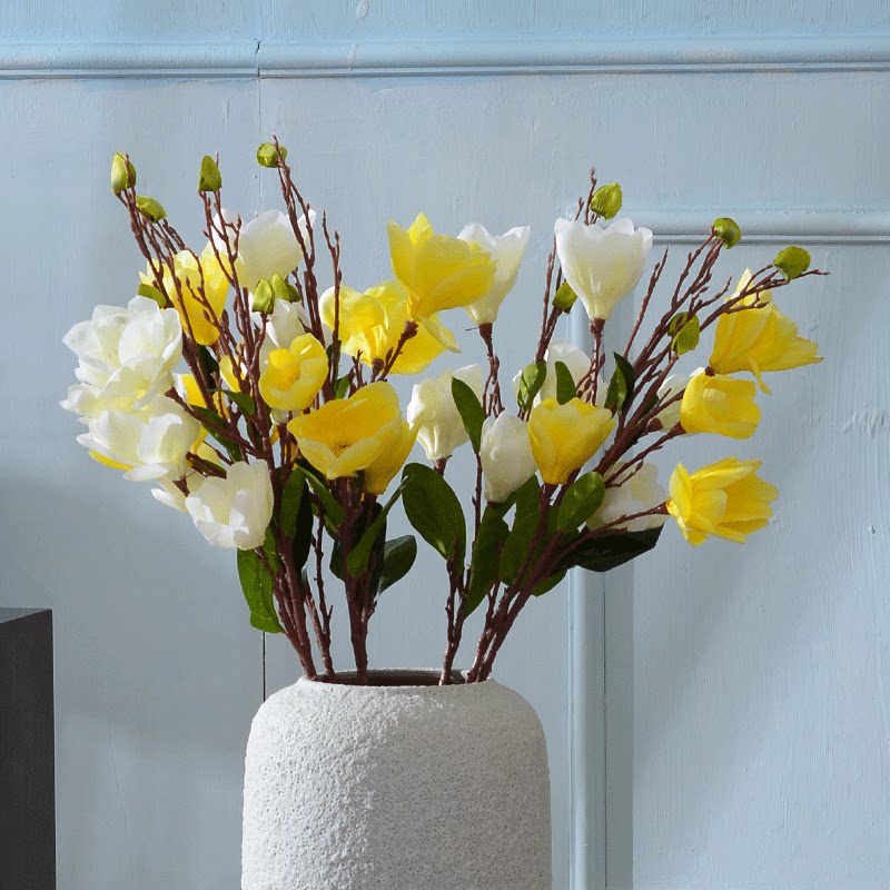仿真花白玉兰落地插干花eva泡沫花复古现代花艺装饰简约黄色花卉