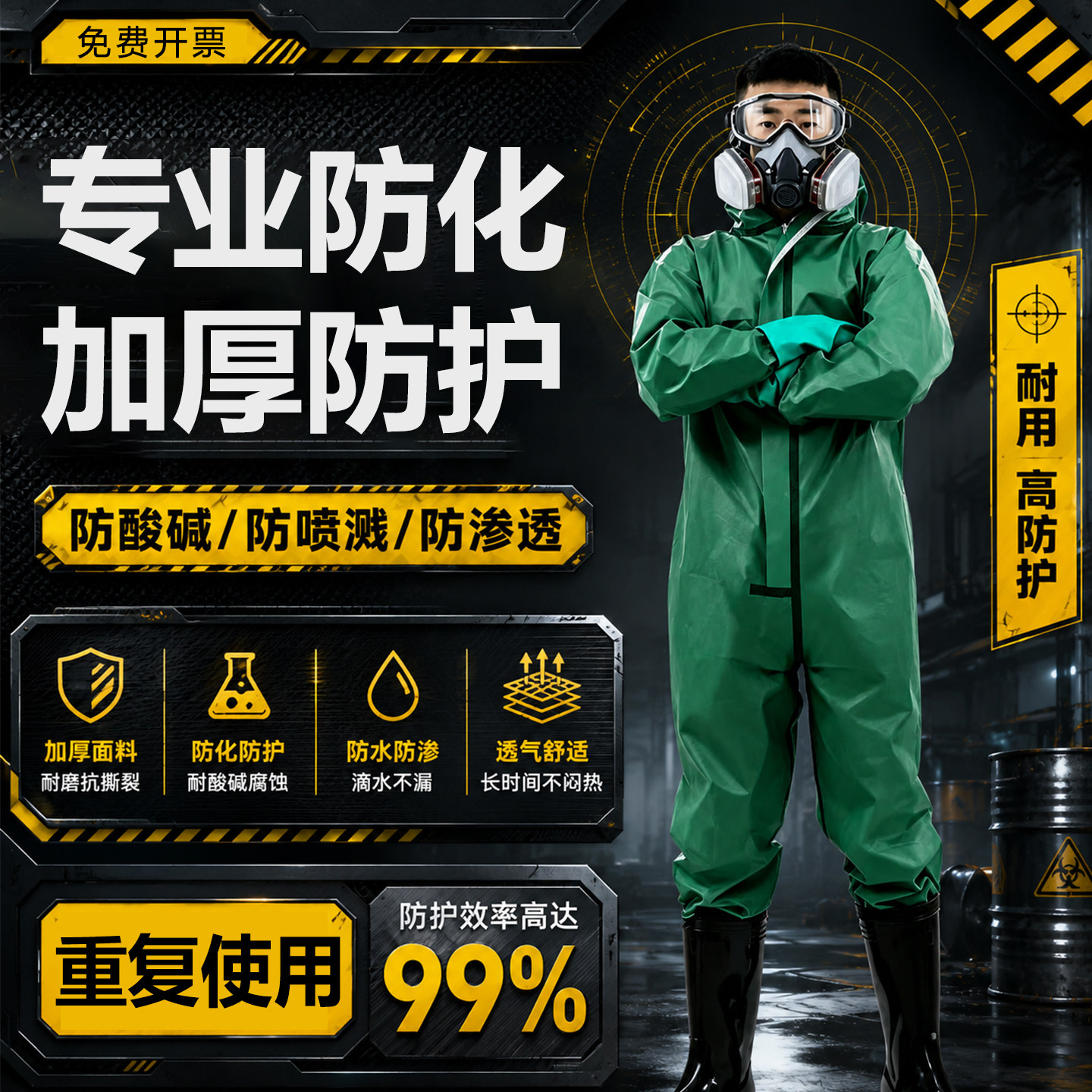 耐酸碱防护服防化服防腐蚀连体全身轻型辐射车间工业粉尘防尘化学