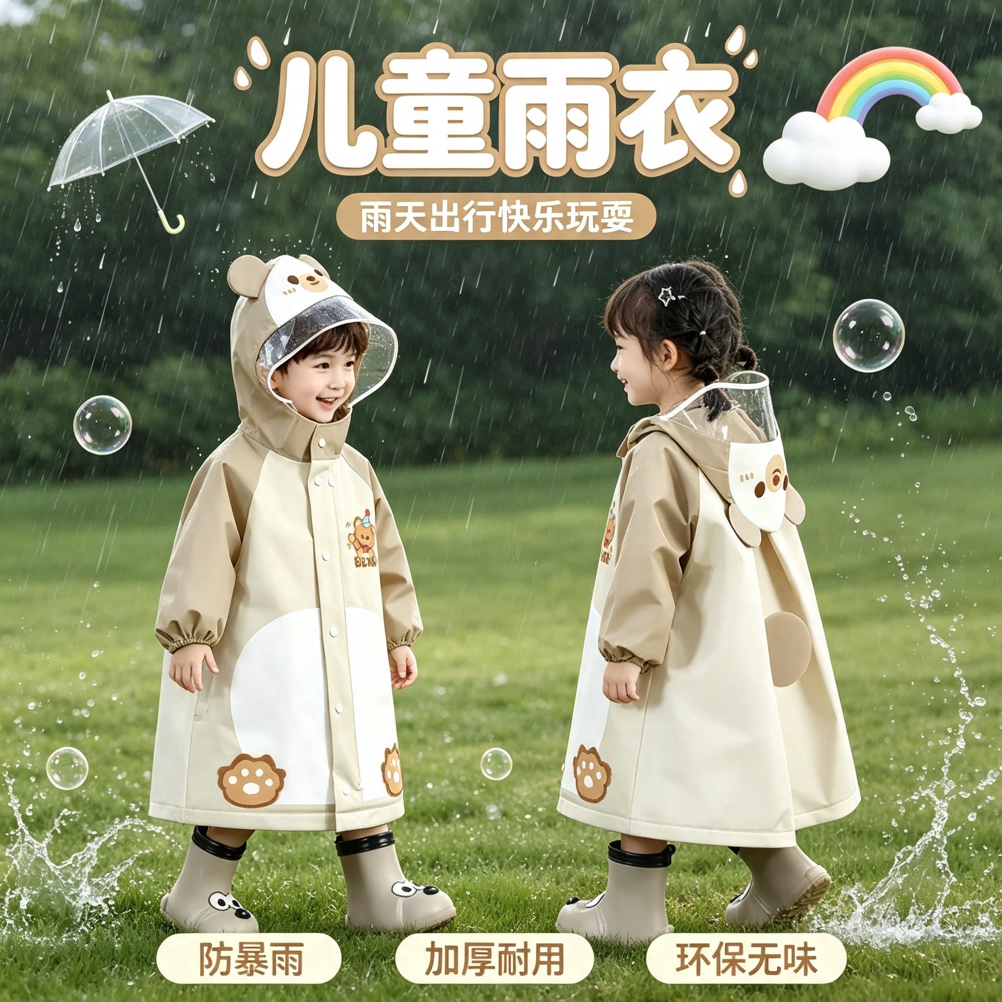 儿童雨衣坐电动车3到6岁宝宝幼儿园男童女童防暴雨小学生上学专用